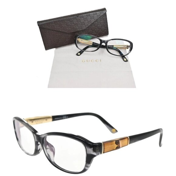 GUCCI GG Logo Bamboo Glasses Reading Eye Were Plastic GG-8002/F Black 04KA757 - Picture 1 of 16
